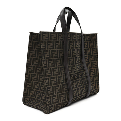 Fendi Recycled Fabric Jacquard Vitello Astro FF 1974 Shopping Tote Tobacco Moro Ebano 3 of 11