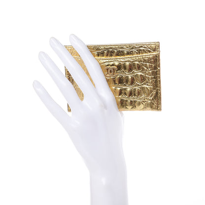 Chanel Metallic Calfskin Crocodile Embossed Cocodile Card Holder Gold 2 of 11