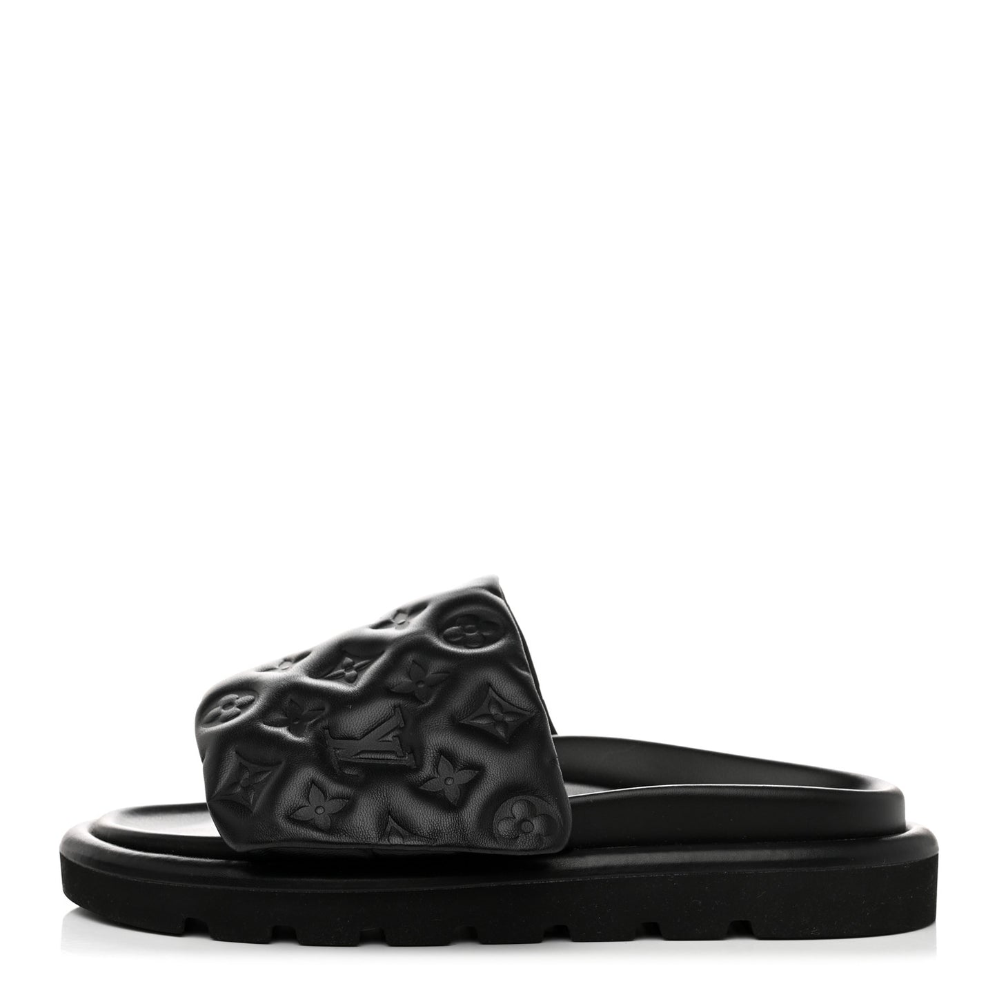 Lambskin Embossed Monogram Pool Pillow Flat Comfort Mule 38 Black