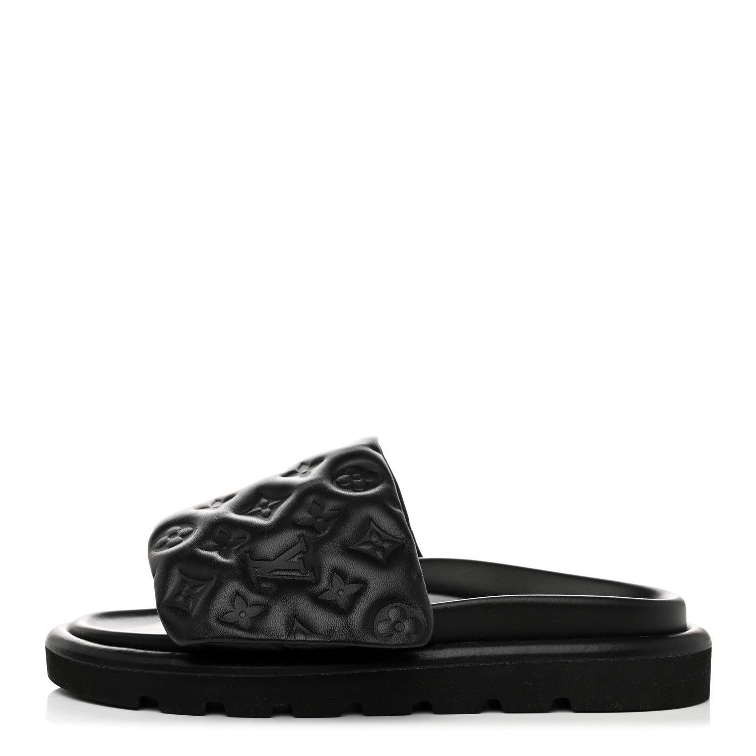Louis Vuitton Lambskin Embossed Monogram Pool Pillow Flat Comfort Mule 38 Black 1 of 9