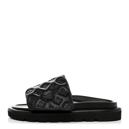 Louis Vuitton Lambskin Embossed Monogram Pool Pillow Flat Comfort Mule 38 Black 1 of 9