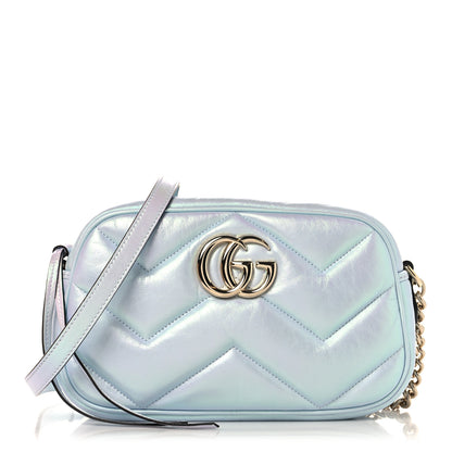 Gucci Iridescent Nappa Chevron Matelasse Small GG Marmont Chain Shoulder Bag Iridescent Snow Light Blue 1 of 10