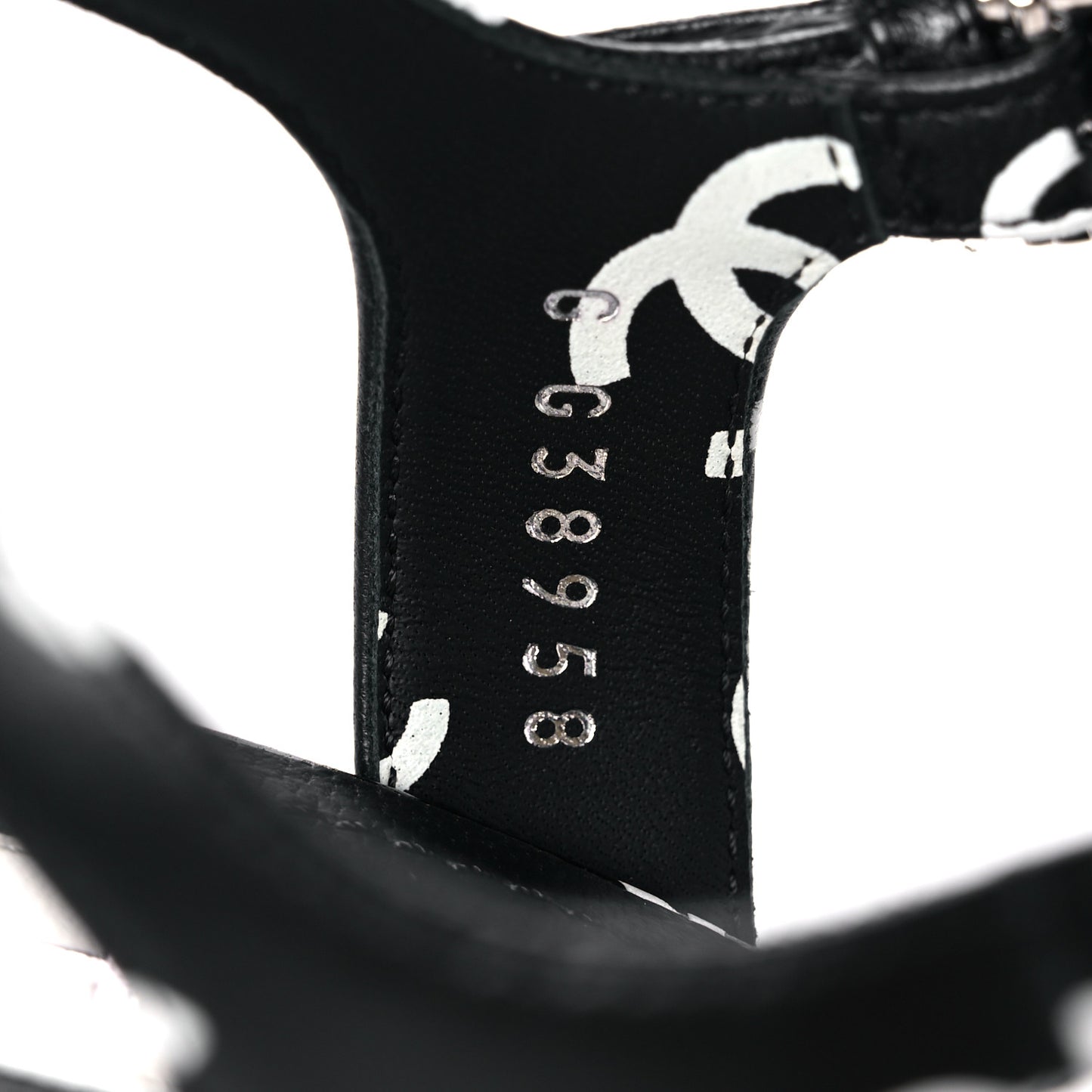 Printed Lambskin CC Platform Sandals 38 Black White