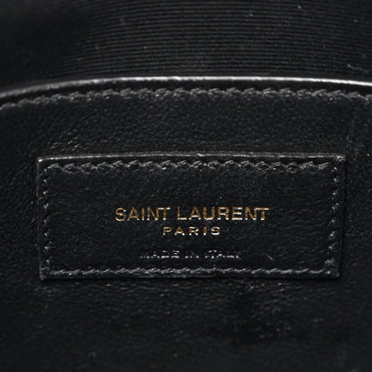 Saint Laurent Shiny Calfskin Crocodile Embossed Small Manhattan Baguette Black 6 of 12