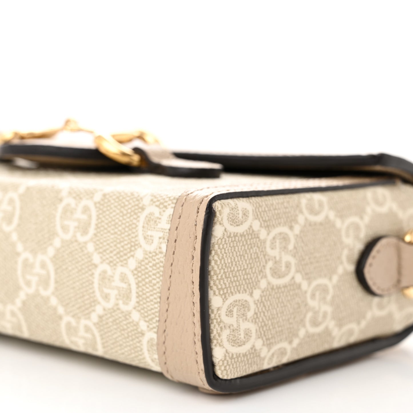 GG Supreme Monogram Textured Dollar Calfskin Mini Horsebit 1955 Shoulder Bag Beige Mystic White Oatmeal