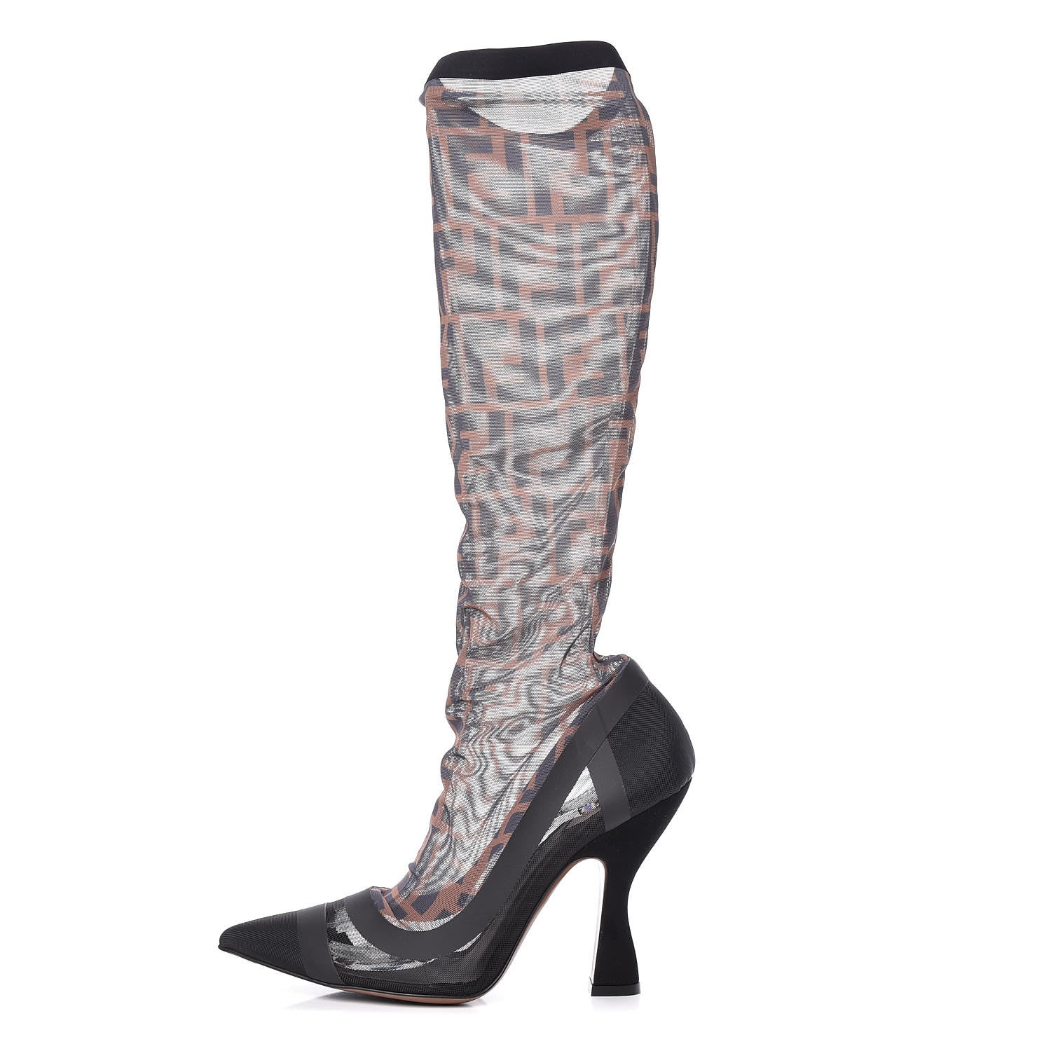 Fendi Technical Mesh FF Colibri High Heel Knee High Boots 38.5 Black Tobacco 1 of 9