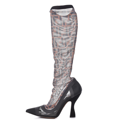Fendi Technical Mesh FF Colibri High Heel Knee High Boots 38.5 Black Tobacco 1 of 9