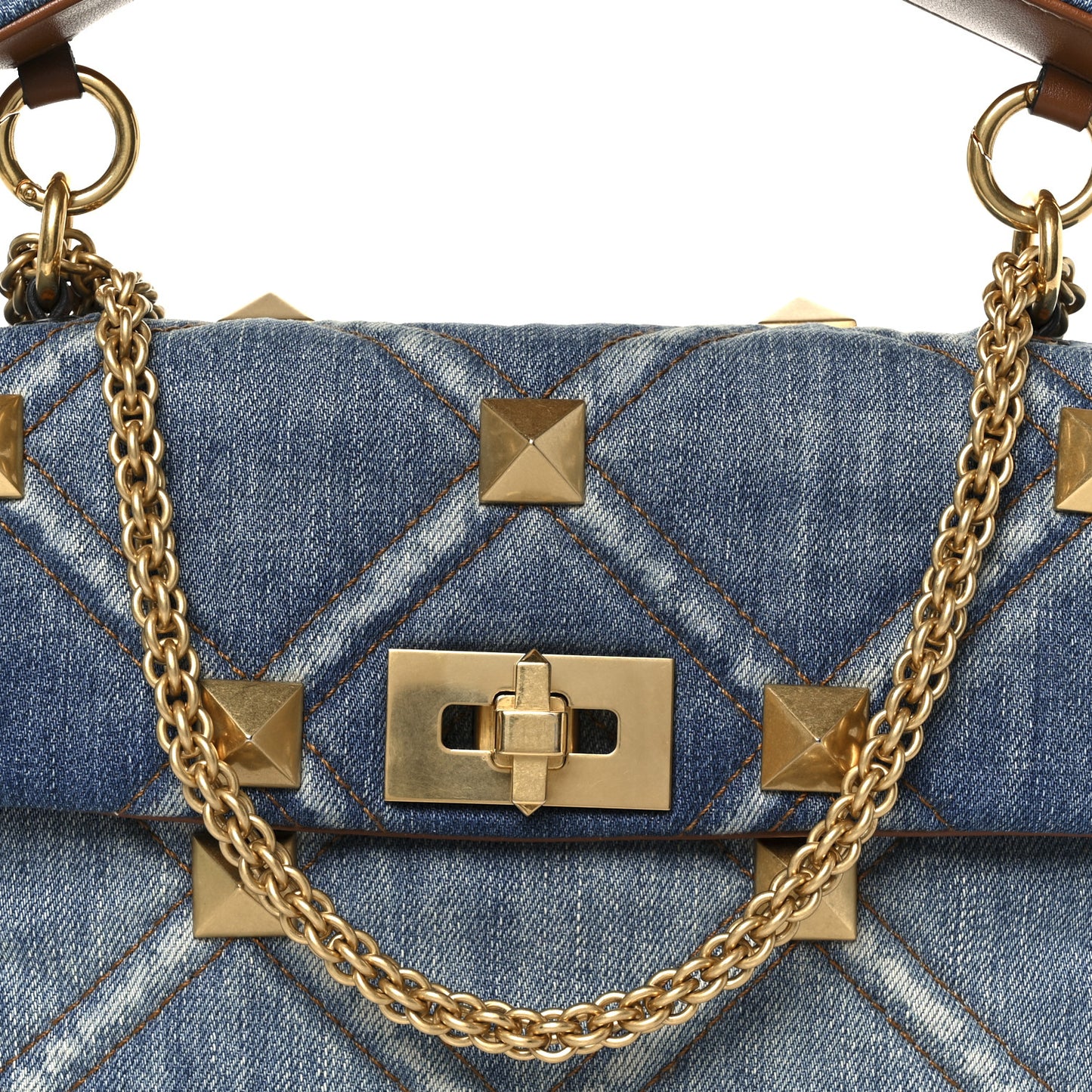 Denim Medium Roman Stud Shoulder Bag Light Denim Selleria