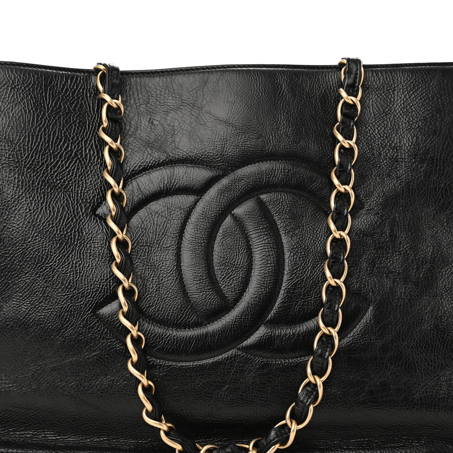 Glazed Aged Calfskin CC Tote Black