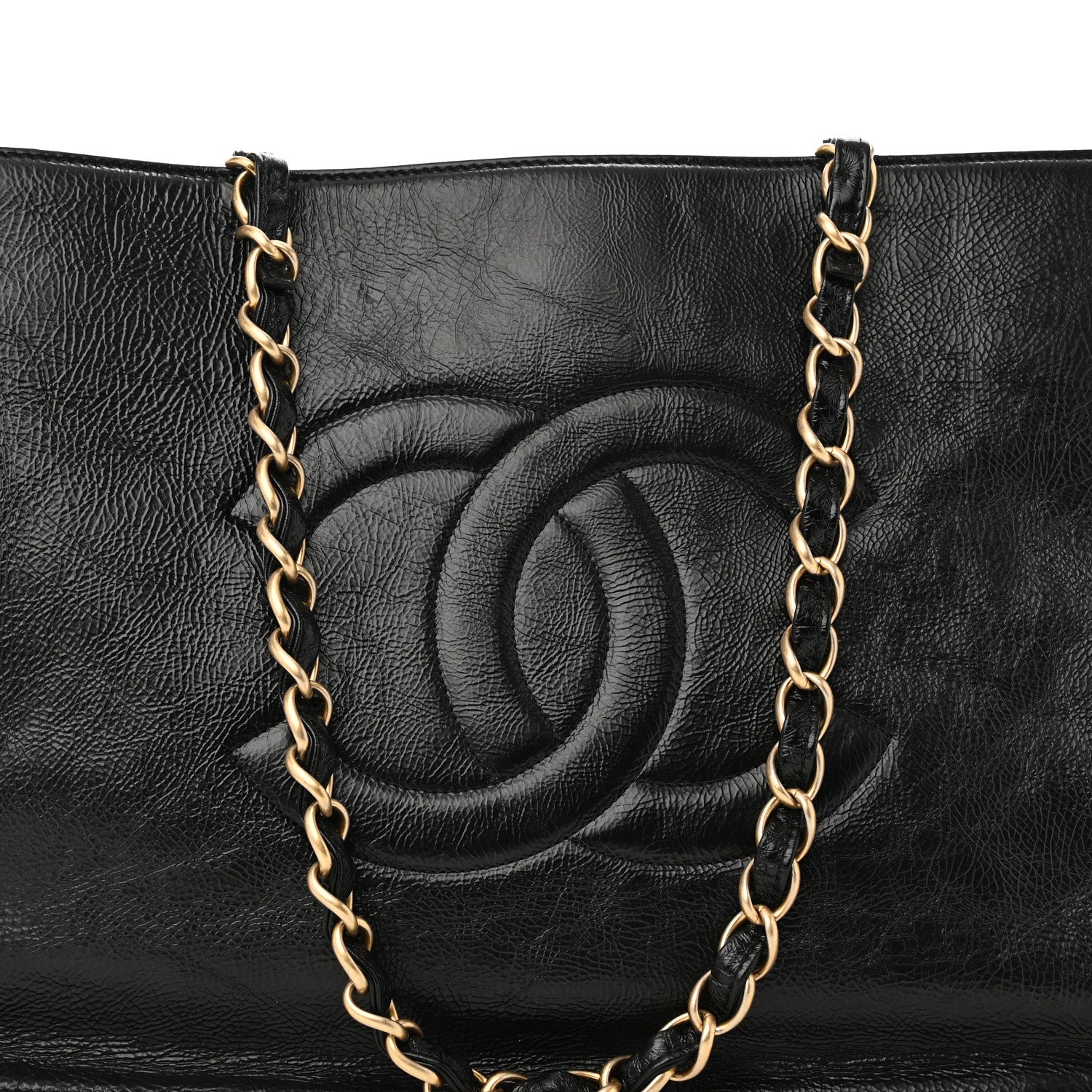 Chanel Glazed Aged Calfskin CC Tote Black 8 of 10