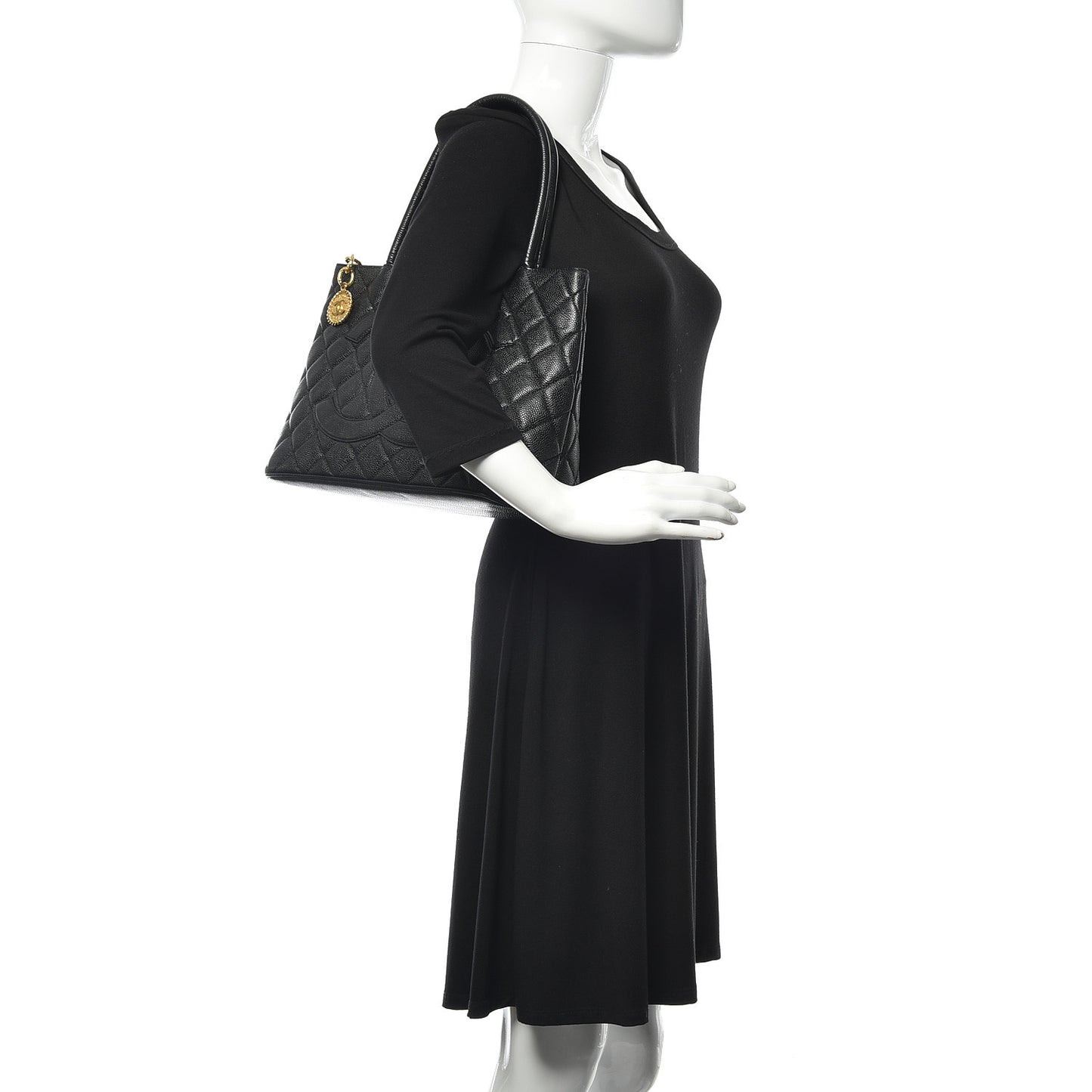 Caviar Quilted Medallion Tote Black