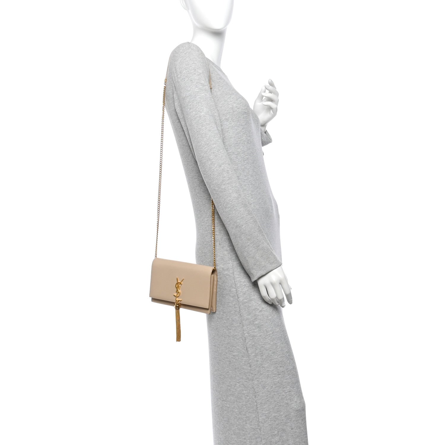 Saint Laurent Smooth Calfskin Classic Monogram Kate Tassel Chain Wallet Nude Powder 2 of 12