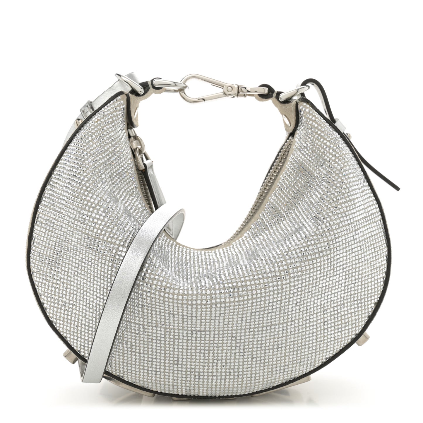 Crystal Vitello Laminato Suede FF Mini Fendigraphy Hobo Bag Grey