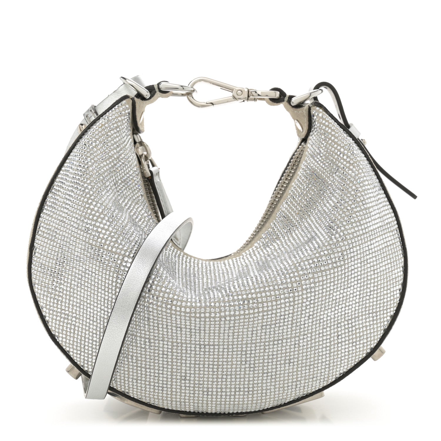 Fendi Crystal Vitello Laminato Suede FF Mini Fendigraphy Hobo Bag Grey 1 of 10