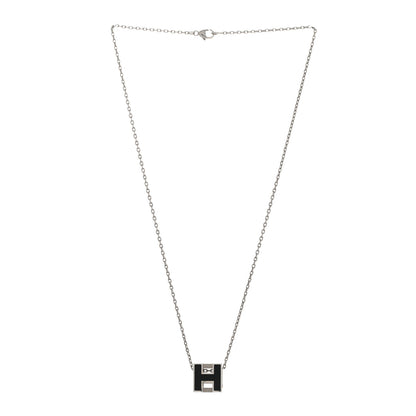Hermes Lacquered Palladium Cage d'H Pendant Necklace Black 3 of 7