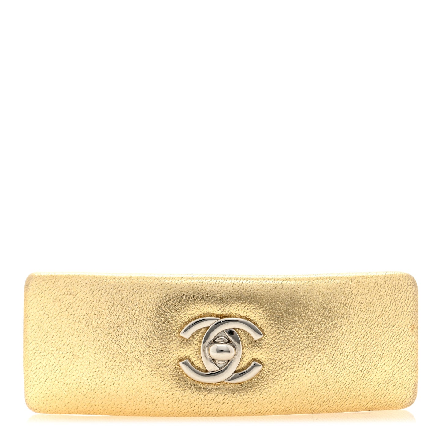 Metallic Lambskin Turnlock CC Hair Clip Barrette Gold
