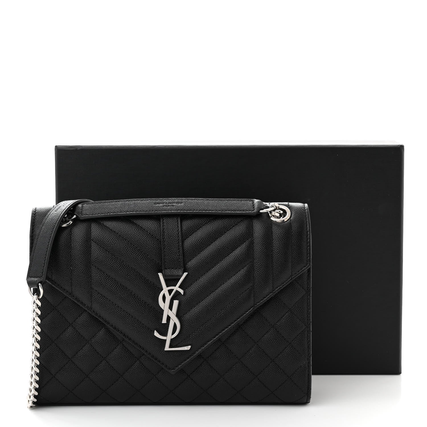 Saint Laurent Grain De Poudre Textured Mixed Matelasse Triquilt Medium Monogram Satchel Black 11 of 11