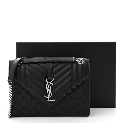 Saint Laurent Grain De Poudre Textured Mixed Matelasse Triquilt Medium Monogram Satchel Black 11 of 11