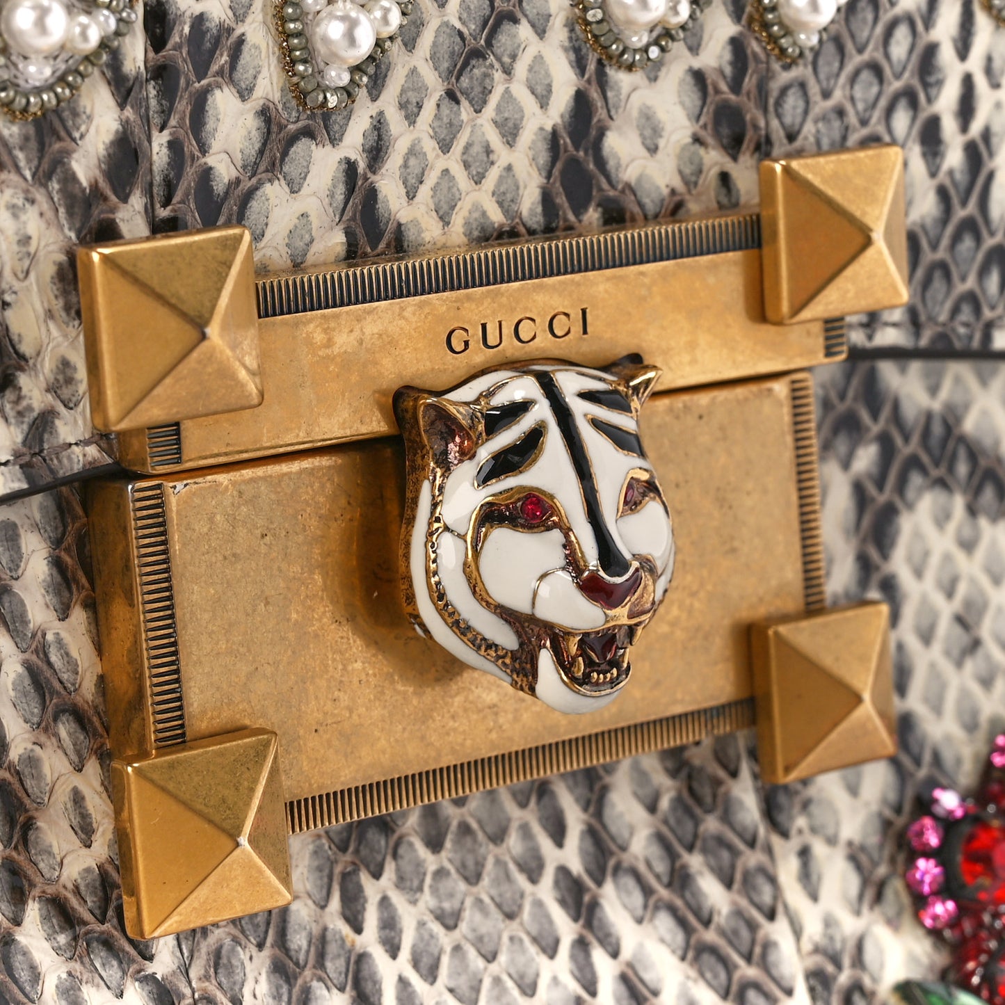 Snakeskin Embroidered Medium Osiride Top Handle Bag