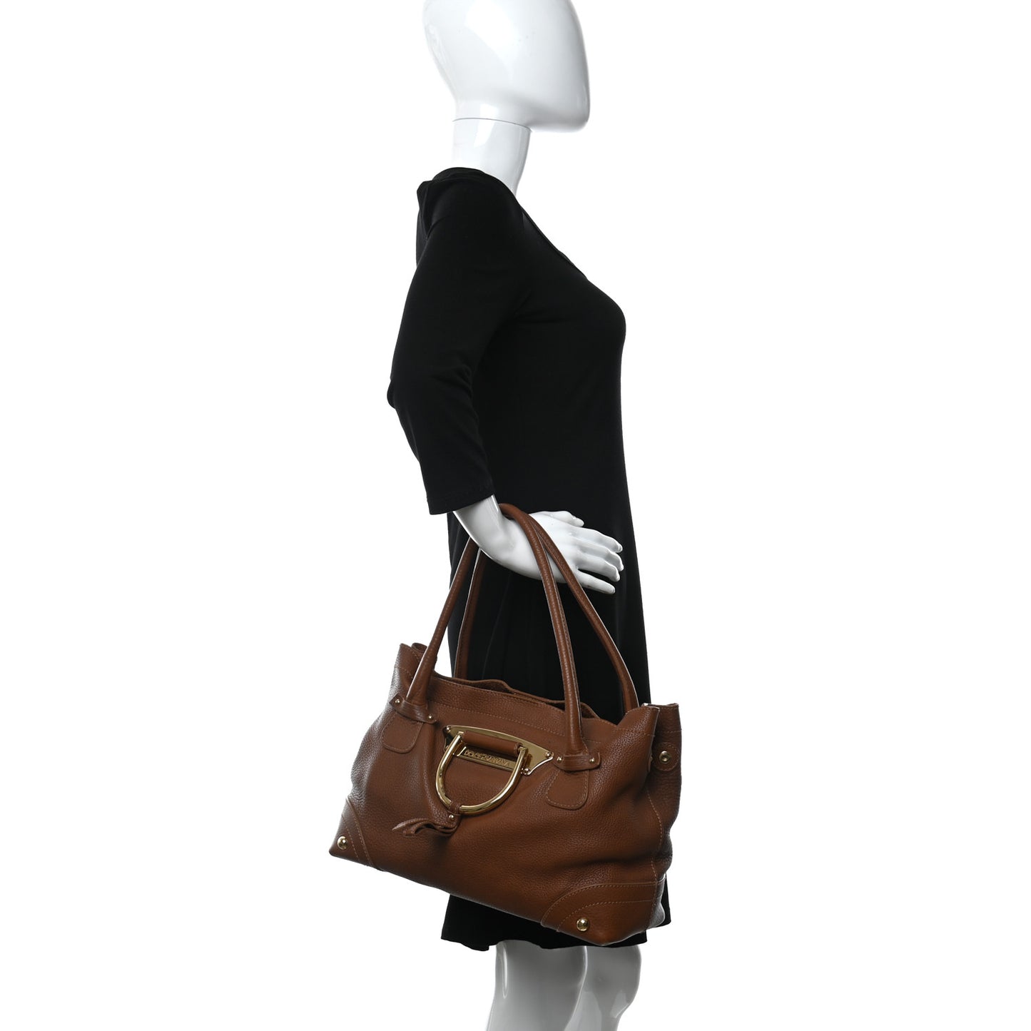 Grained Calfskin D Ring Shoulder Bag Brown