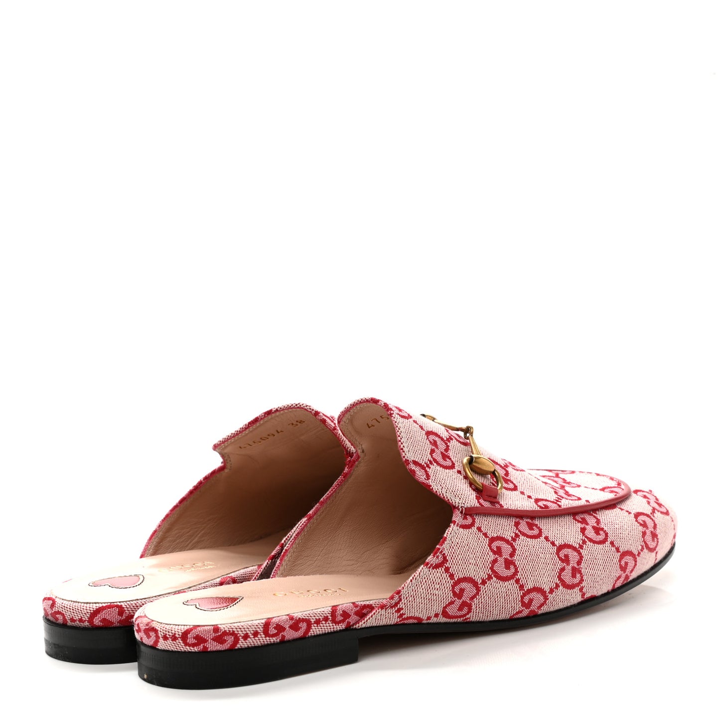 Canvas GG Monogram Horsebit Womens Princetown Slippers 38 Gardenia Hibiscus Red