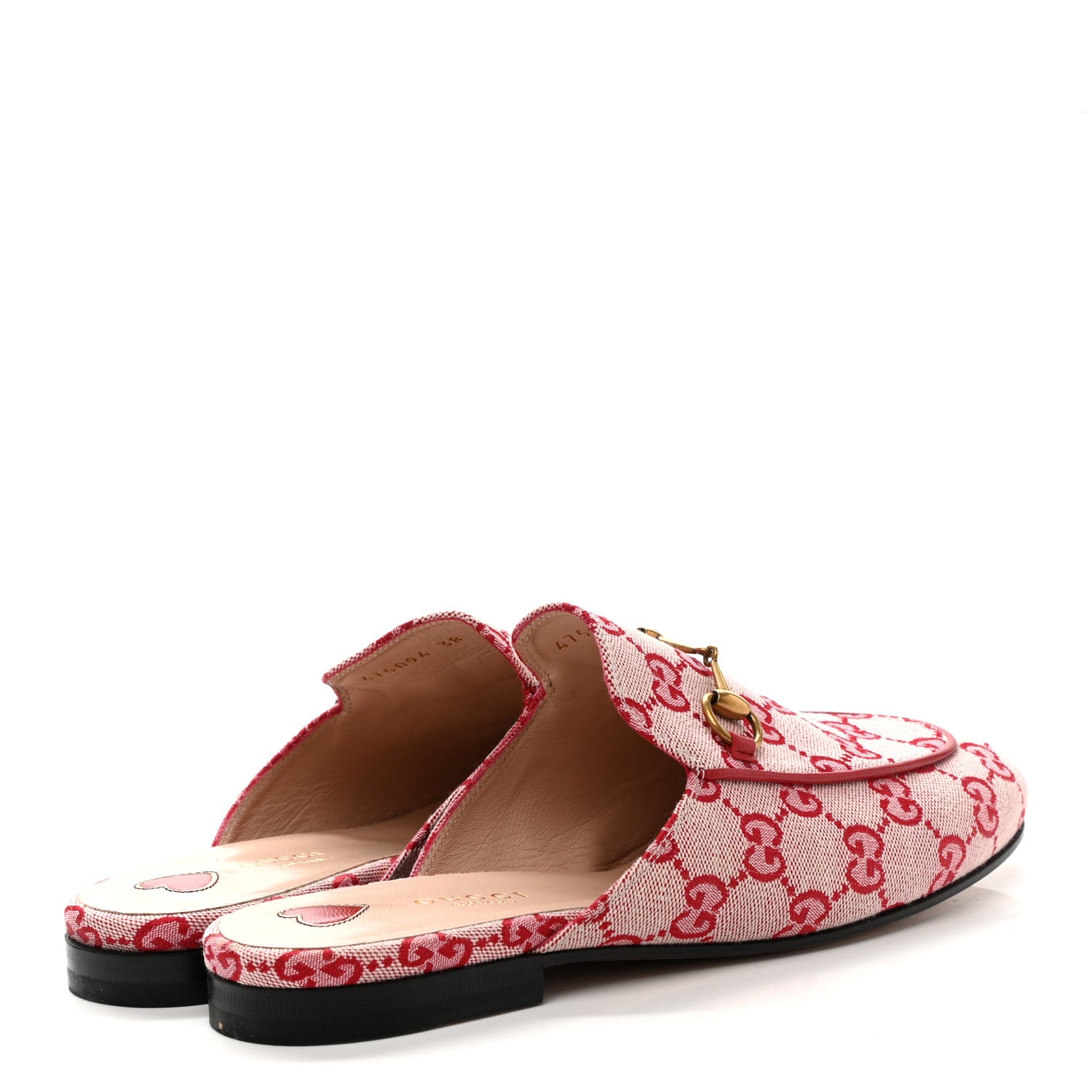 Gucci Canvas GG Monogram Horsebit Womens Princetown Slippers 38 Gardenia Hibiscus Red 4 of 10