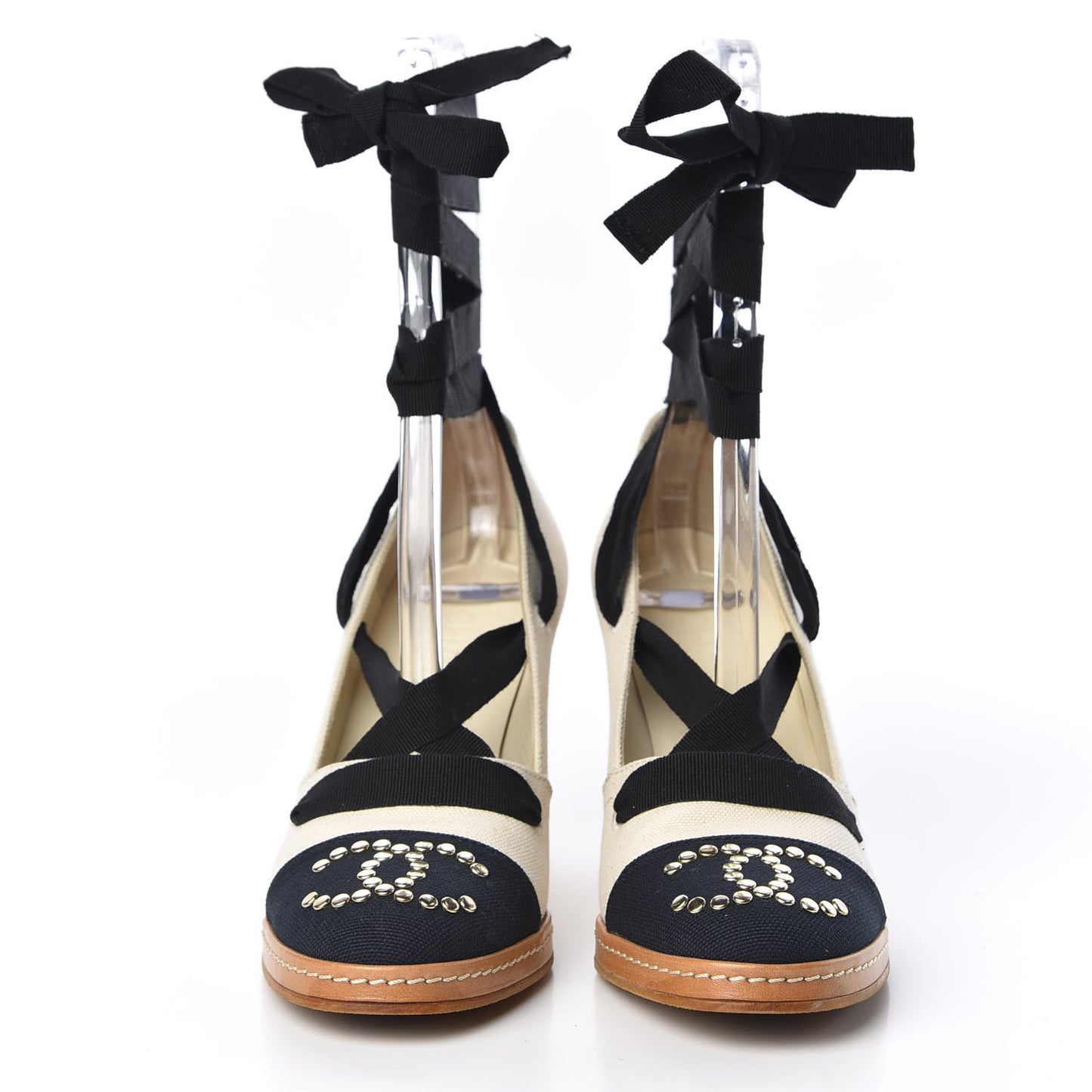 Canvas Studded Cap Toe CC Wedges 37.5 Beige Navy Black