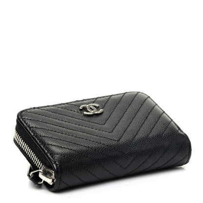Chanel Caviar Chevron Quilted Zip Around Coin Purse Black 4 of 7