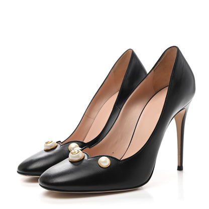 Gucci Calfskin Pearl Embellished Pumps 40 Black 3 of 14