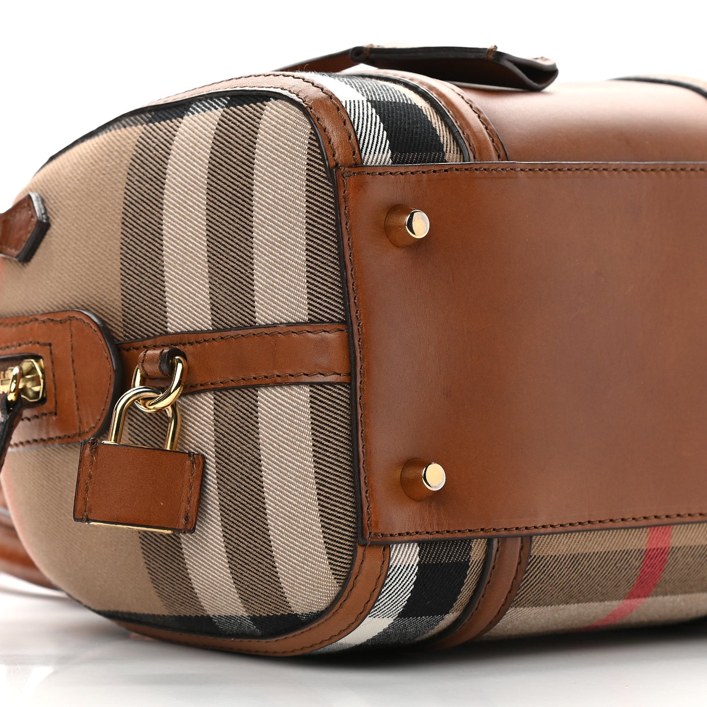 House Check Bridle Calfskin Small Alchester Bowling Bag Dark Tan