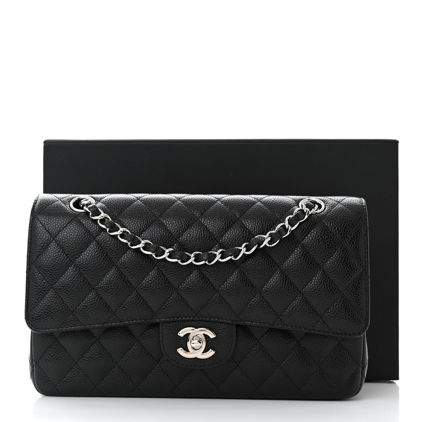 Caviar Quilted Medium Double Flap Black
