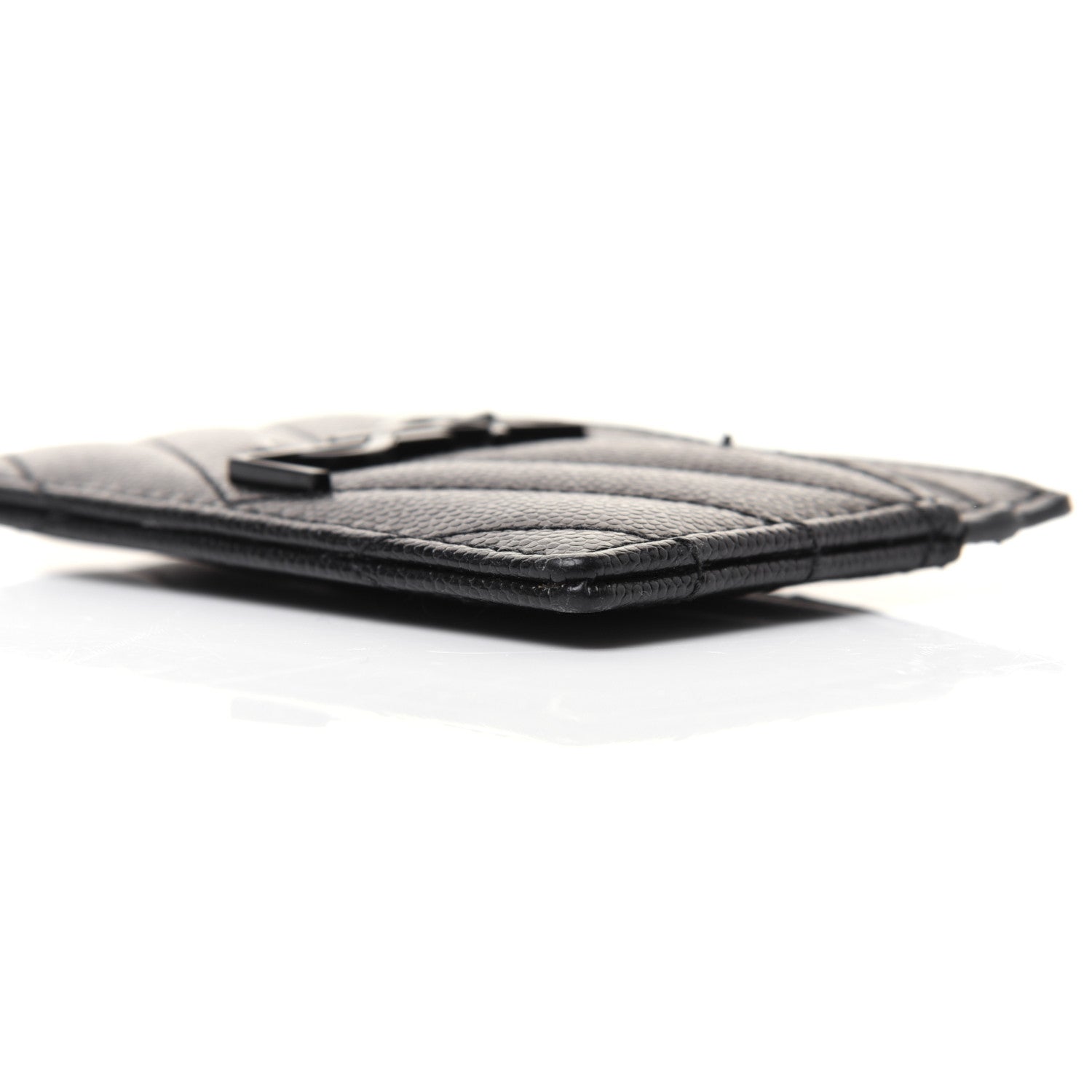 Saint Laurent Grain De Poudre Matelasse Chevron Monogram Credit Card Case Black 7 of 11