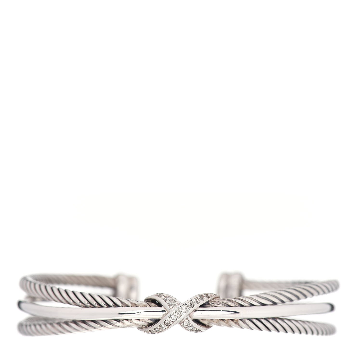 David Yurman Sterling Silver Diamond 7mm Crossover X Bracelet 1 of 4