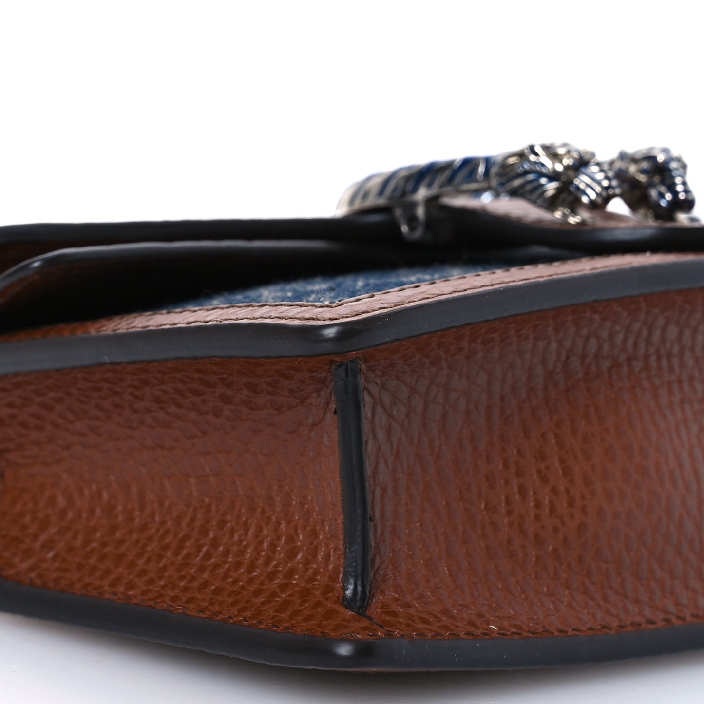 New Denim GG Monogram Dollar Calfskin Enamel Super Mini Dionysus Shoulder Bag Blue Tea Cuir Epilog Electric Blue