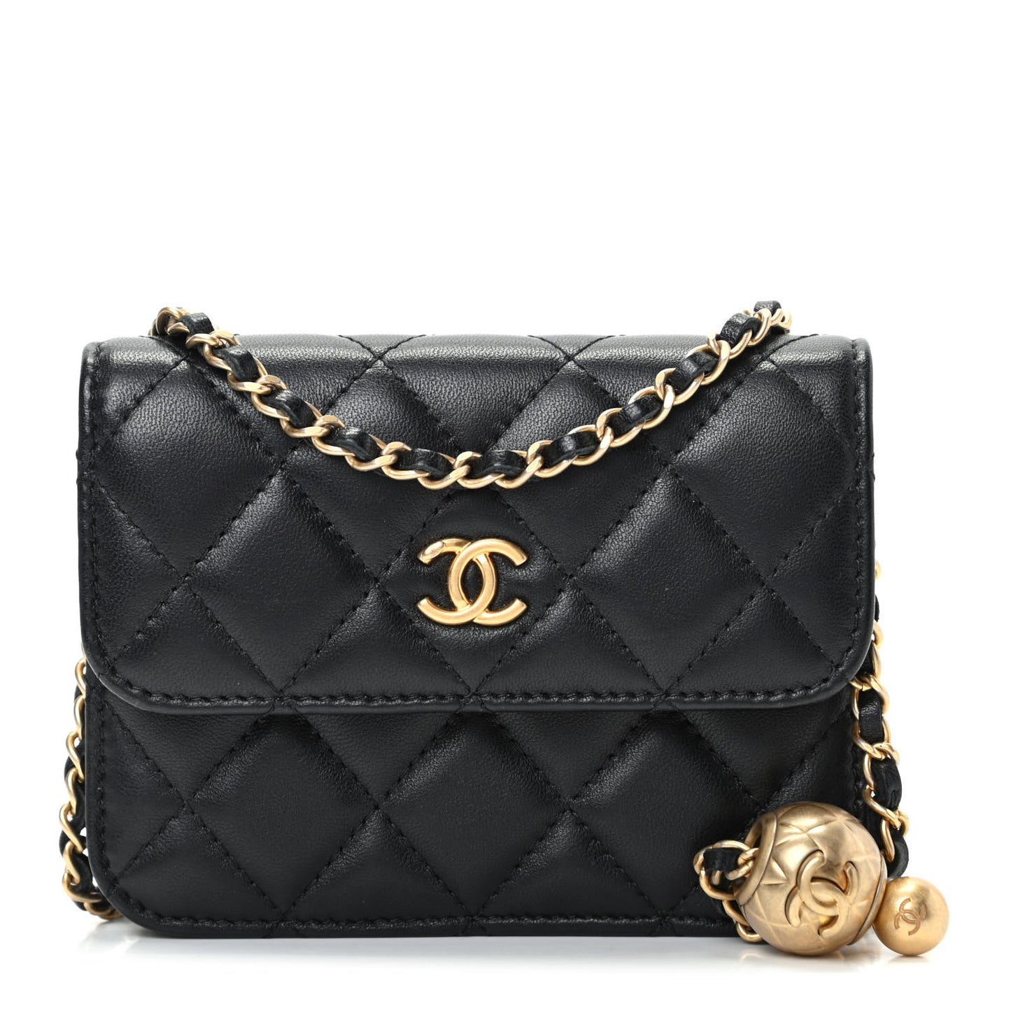 Lambskin Quilted Pearl Crush Clutch With Chain Black