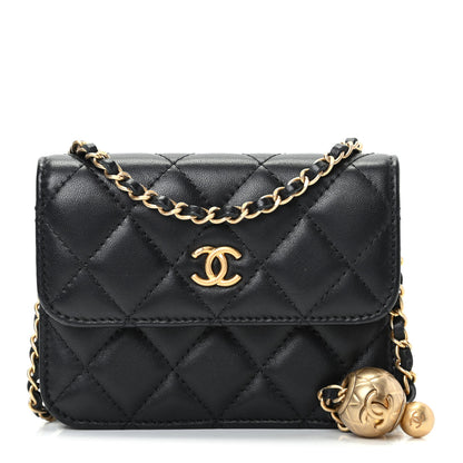 Chanel Lambskin Quilted Pearl Crush Clutch With Chain Black 1 of 10