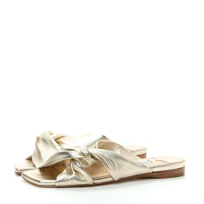 Jimmy Choo Metallic Nappa Narisa Flat Sandals 38.5 Champagne 3 of 10