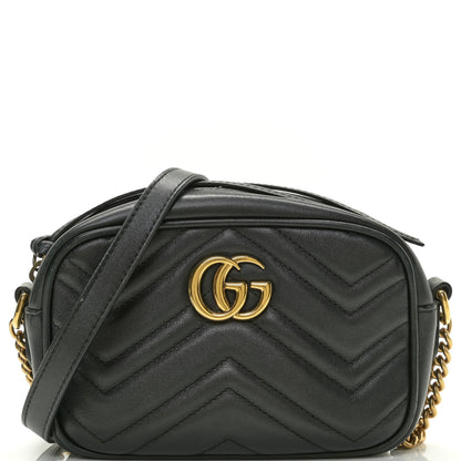 Gucci Calfskin Matelasse Mini GG Marmont Chain Shoulder Bag Black 9 of 14