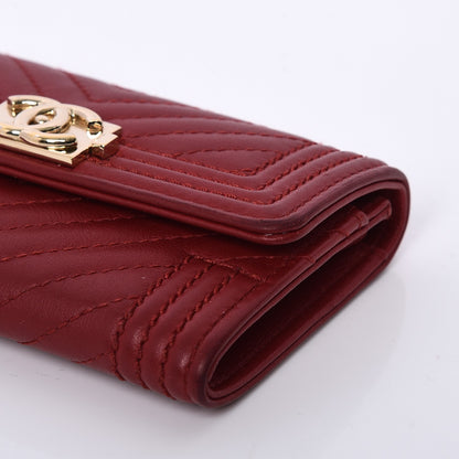 Chanel Calfskin Chevron Quilted Boy Card Holder Wallet Red 11 of 12