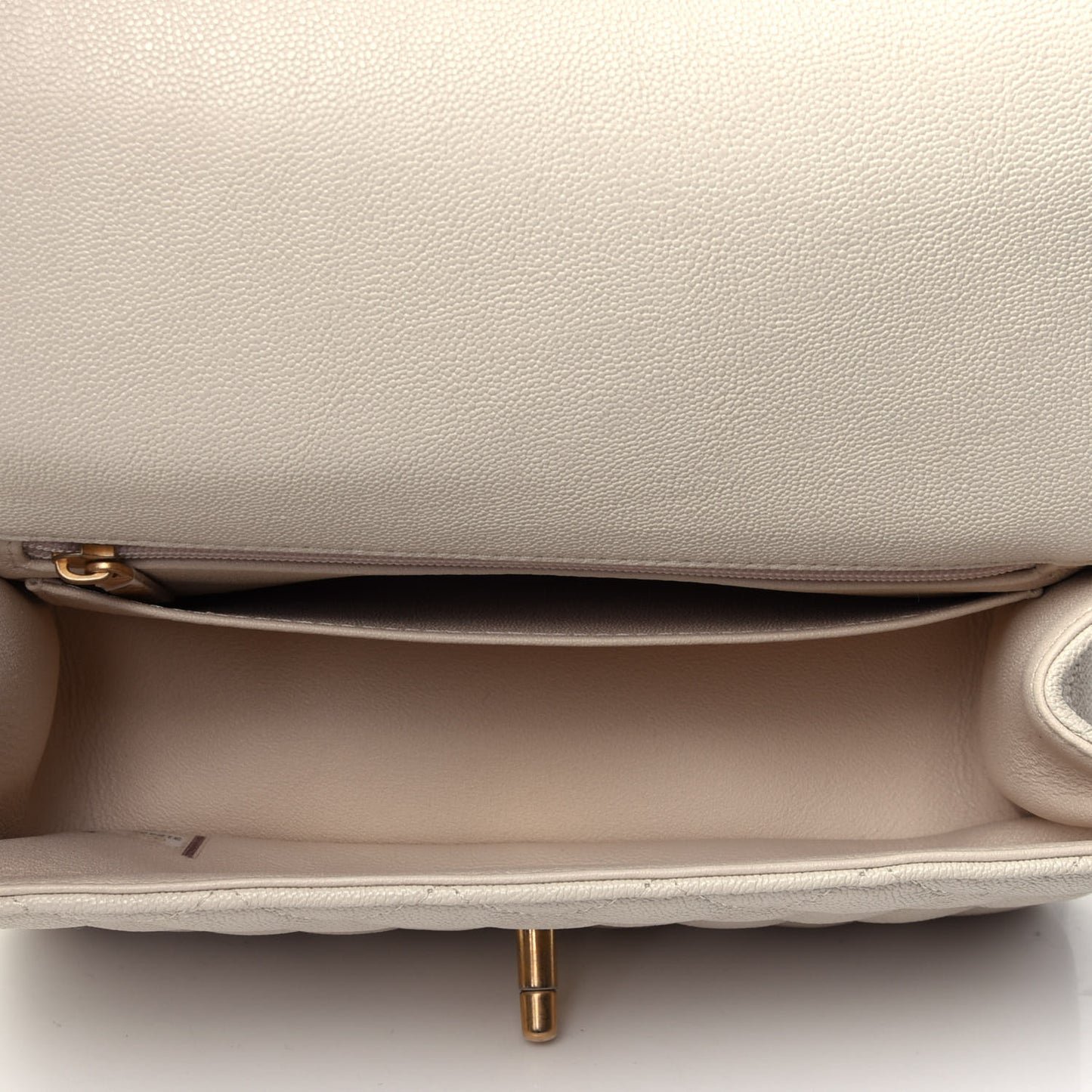 Caviar Quilted Mini Top Handle Rectangular Flap Beige