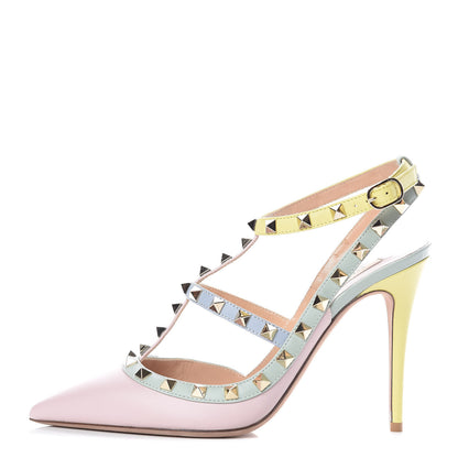 Valentino Garavani Nappa Watercolor Rockstud Ankle Strap 100mm Pumps 39.5 Rose Green Yellow Sky 1 of 10