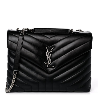 Saint Laurent Calfskin Y Quilted Monogram Medium Loulou Chain Satchel Black 1 of 16