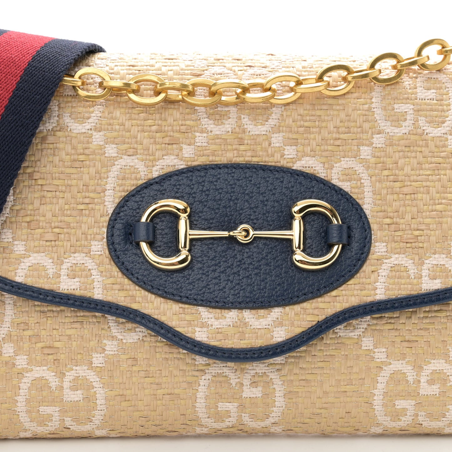 Raffia Textured Dollar Calfskin GG Monogram Web Small Horsebit 1955 Crossbody Bag