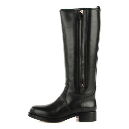 Hermes Box Calfskin Equestrian Land Boots 37.5 Black 1 of 7