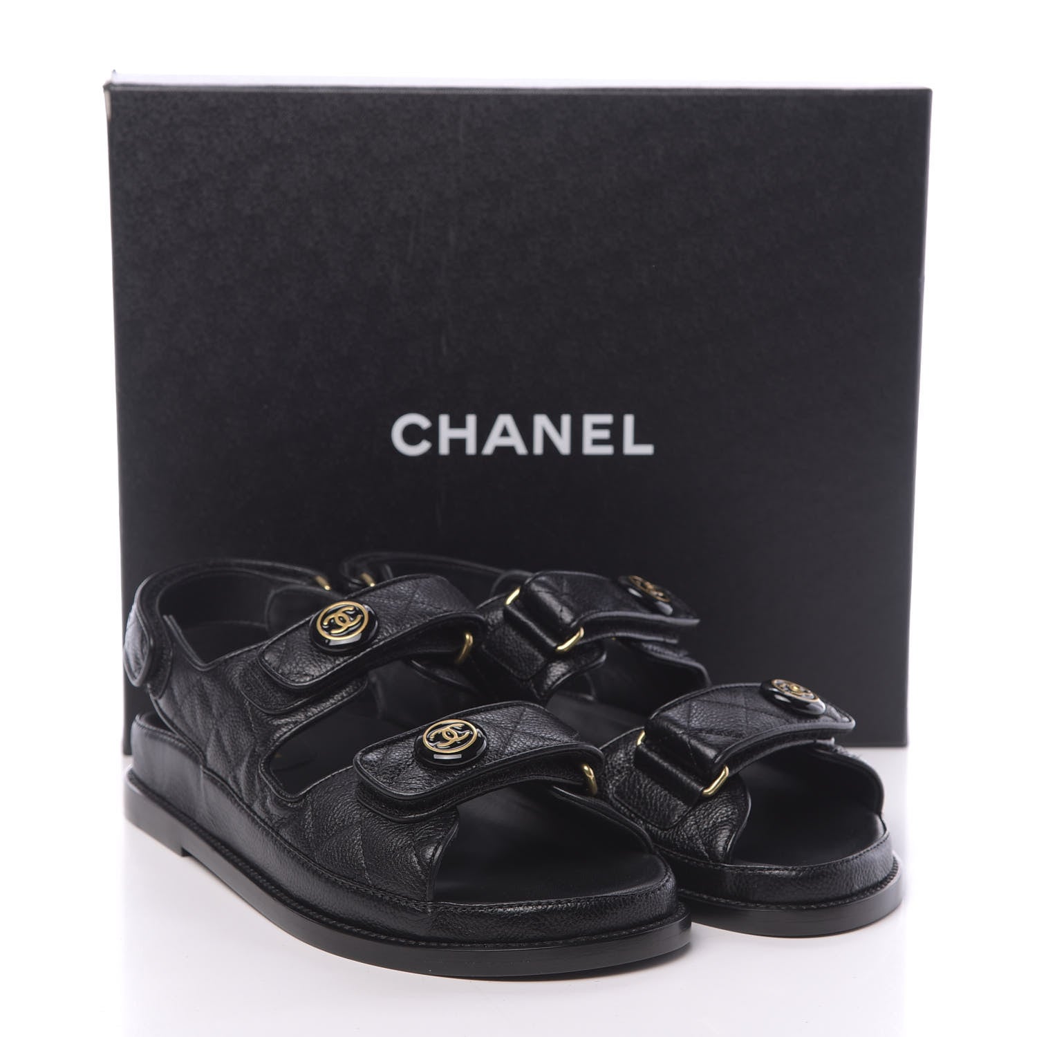 Chanel Grained Calfskin Velcro Dad Sandals 36.5 Black 10 of 10