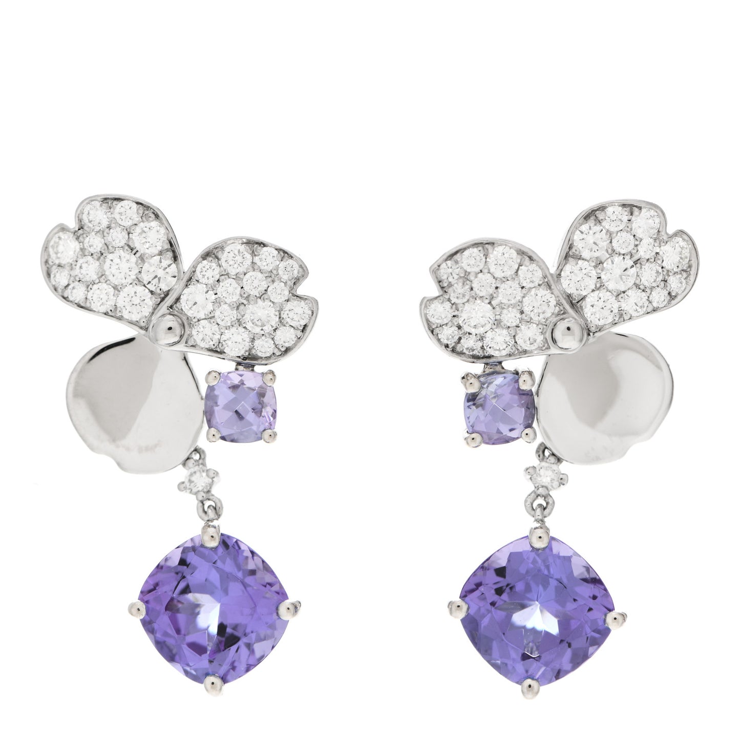 Platinum Diamond Tanzanite Paper Flowers Single Drop Earrings