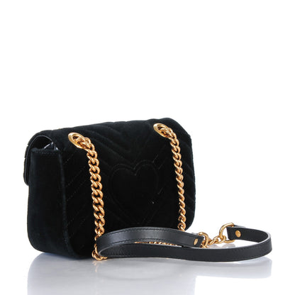 Gucci Velvet Matelasse Mini GG Marmont Shoulder Bag Black 3 of 7
