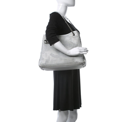 Chanel Calfskin Laser Cut Perforated CC Tote Silver 2 of 10