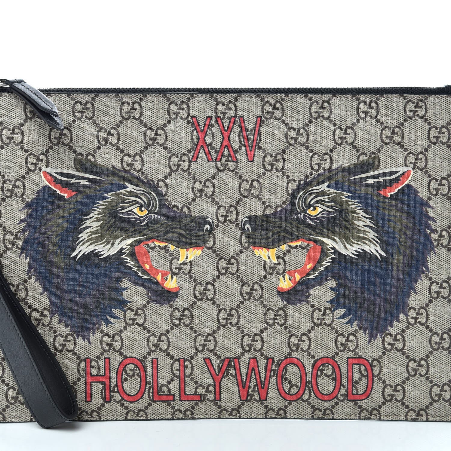 Gucci GG Supreme Monogram Wolf Zip Wristlet Pouch Beige 6 of 9