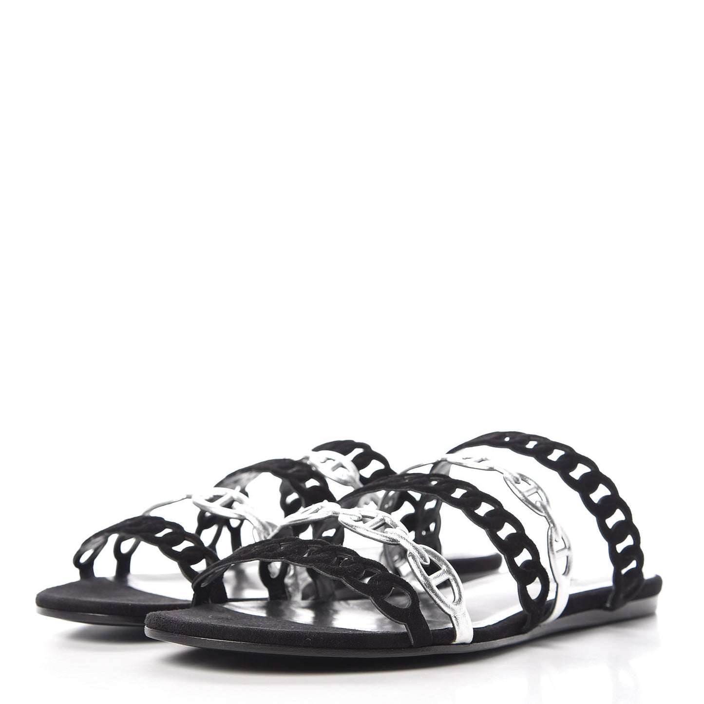 Metallic Nappa Suede Goatskin Nude Sandals 38.5 Argent Black